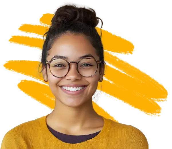 Student with a stylized yellow background