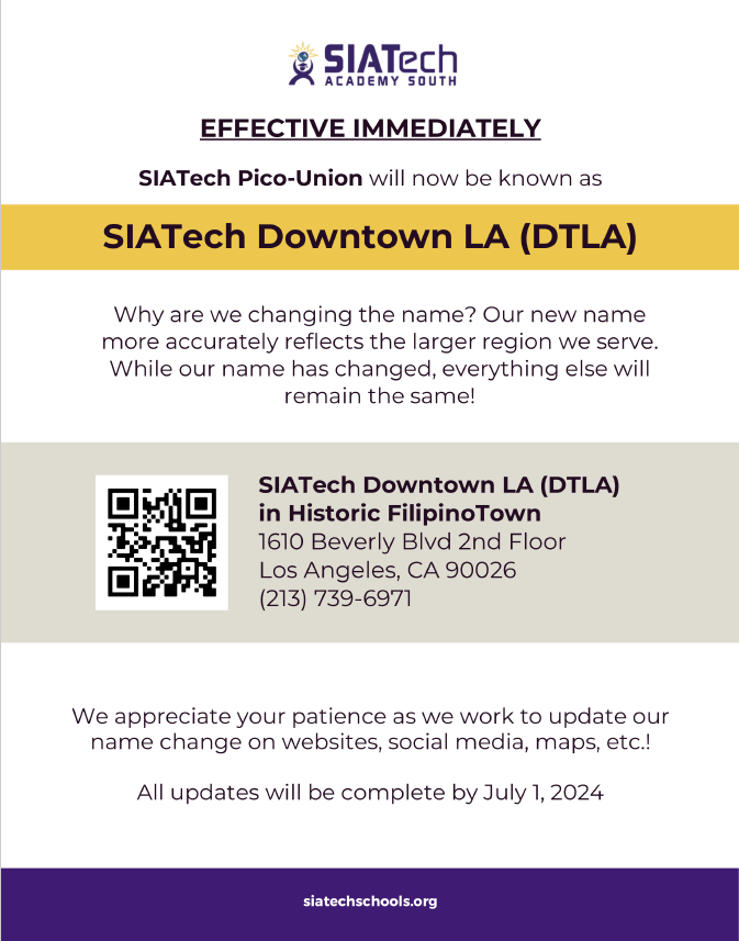 SIATech Downtown Los Angeles High School is the new name for SIATech Pico-Union High School